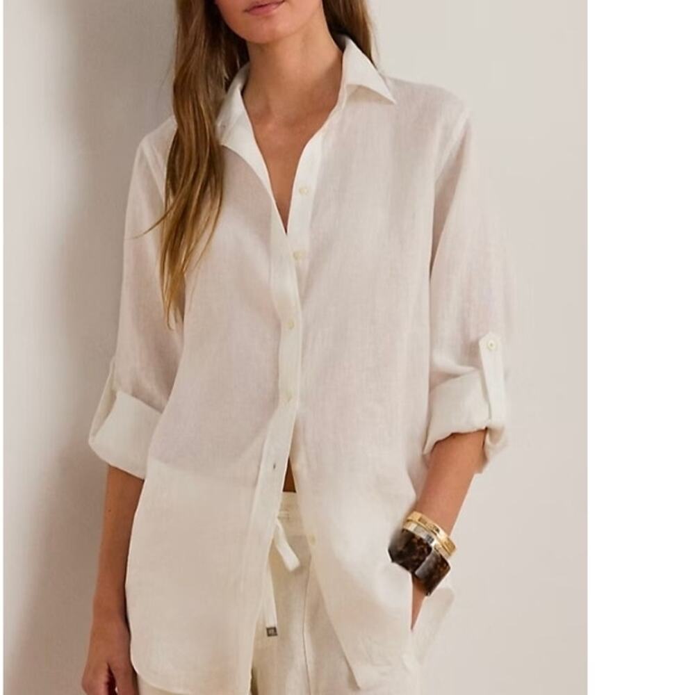 Ralph Lauren Relaxed Fit Linen Roll Tab Sleeve Shirt